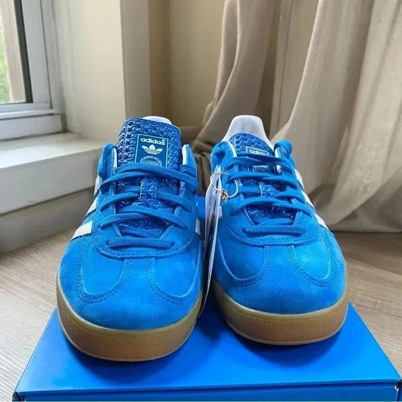 New Adidas Indoor Gazelle Sneakers Blue White Gum Womens 7 - Picture 5 of 13